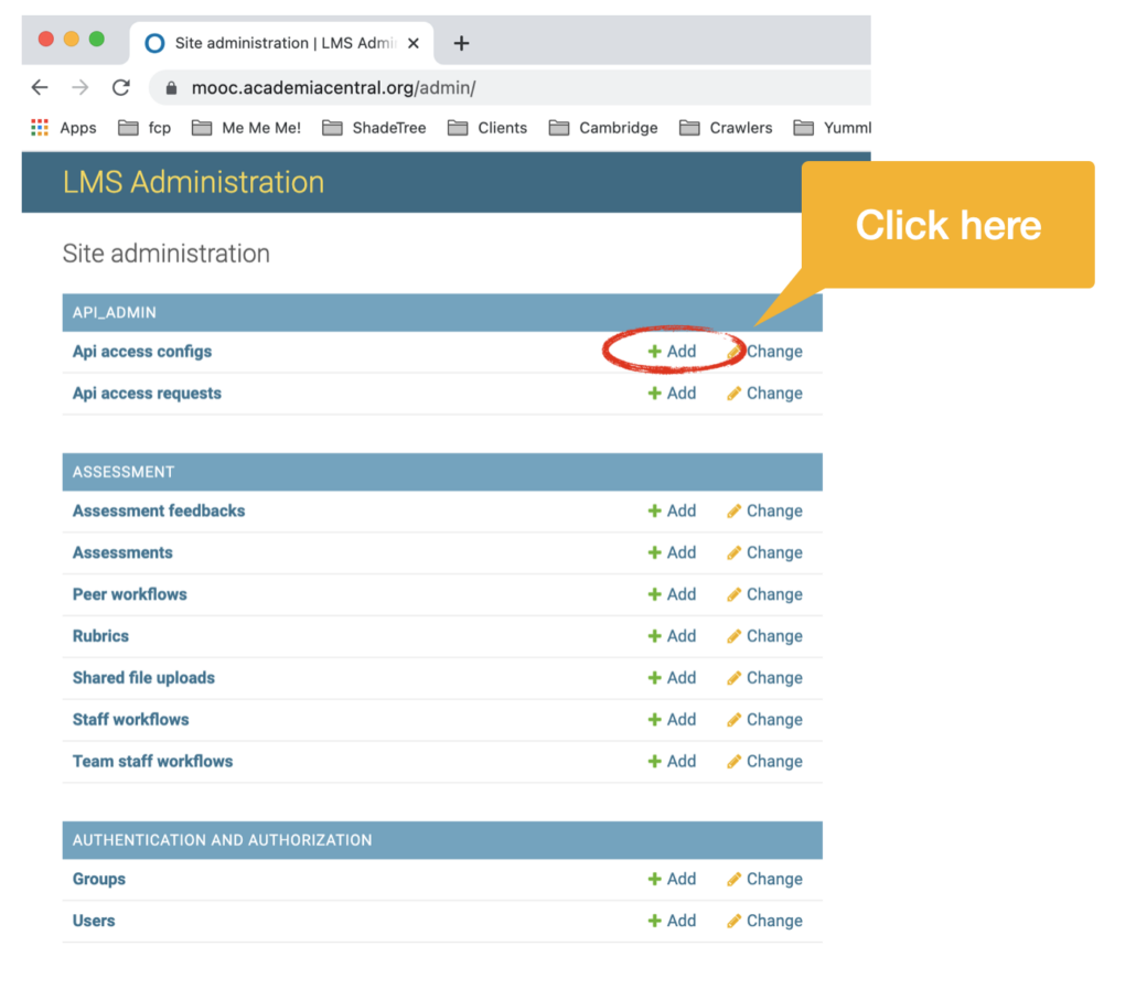 Open edx api Django admin console api access